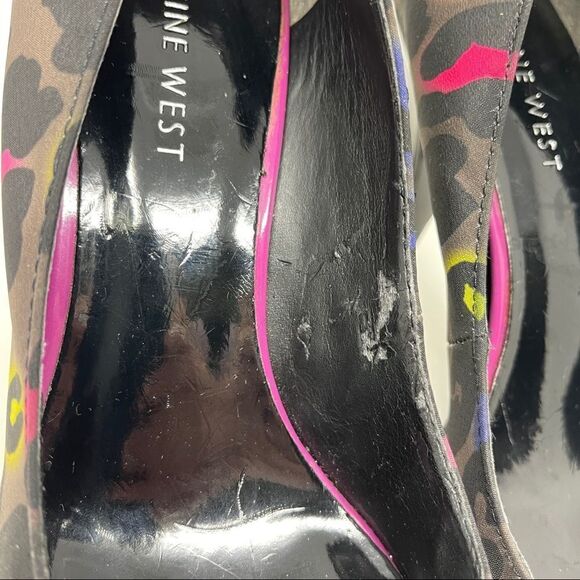 Nine West Danee Neon Leopard Print Peep Toe Heels Platform Women's 6M - Picture 9 of 11
